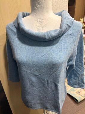 Alfani Light Blue Draped Cowl Neck Sweater 💯 %cashmere